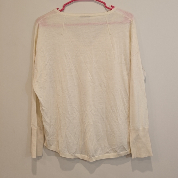 HEMISPHERE Sz Large 100% Wool Pale Yellow Women's V-Neck Sheer Top Sweater - Picture 4 of 9